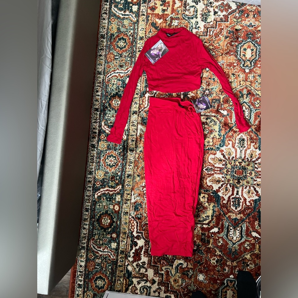 Naked Wardrobe 2 piece Re Crop top and Skirt Set Size Small